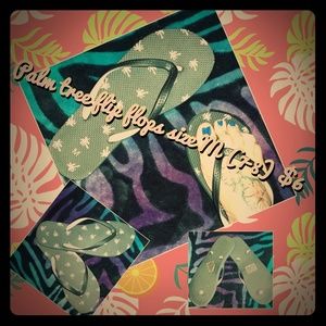 Pink & black palm tee flip flops